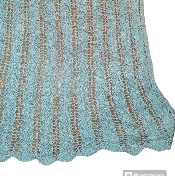 Handmade Vintage Crochet Afghan Greenish Blue Baby Blanket Throw - Picture 2 of 7